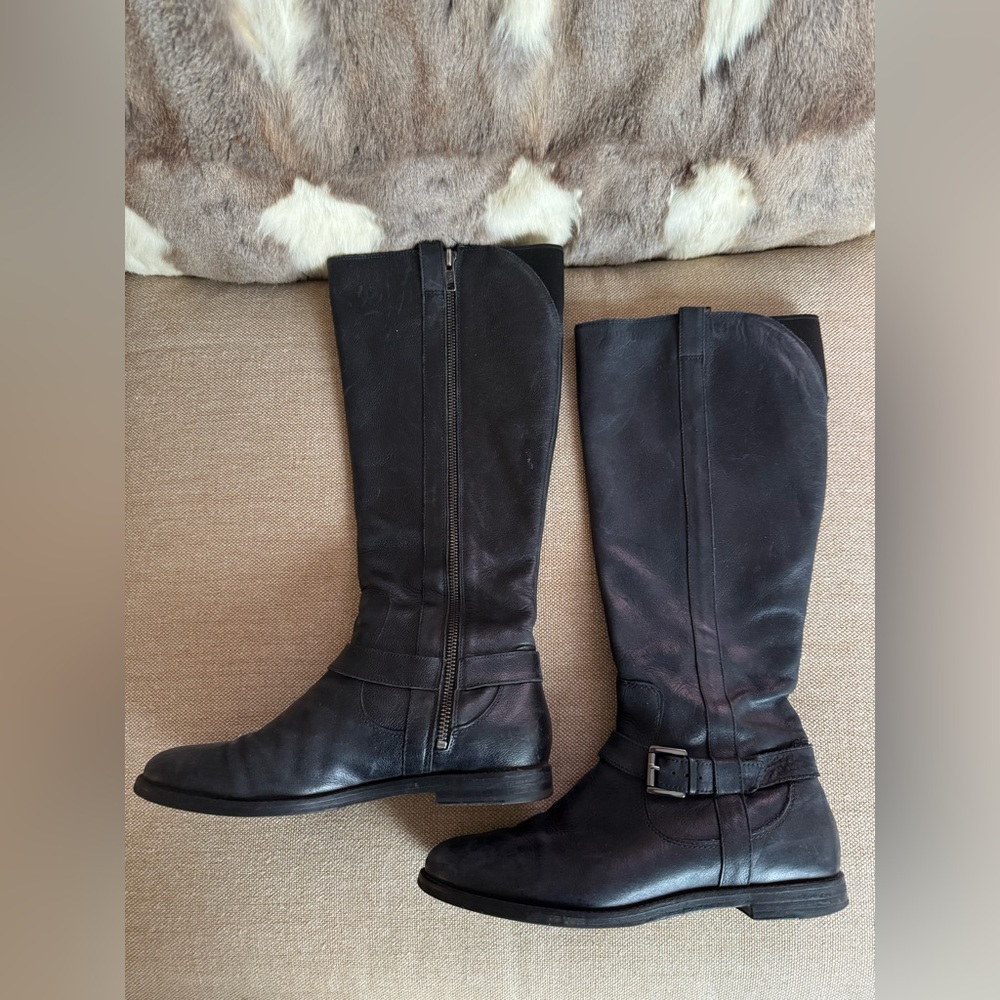 COLE HAAN Womens Black Buckled Strap Leather Riding Boot 8 B